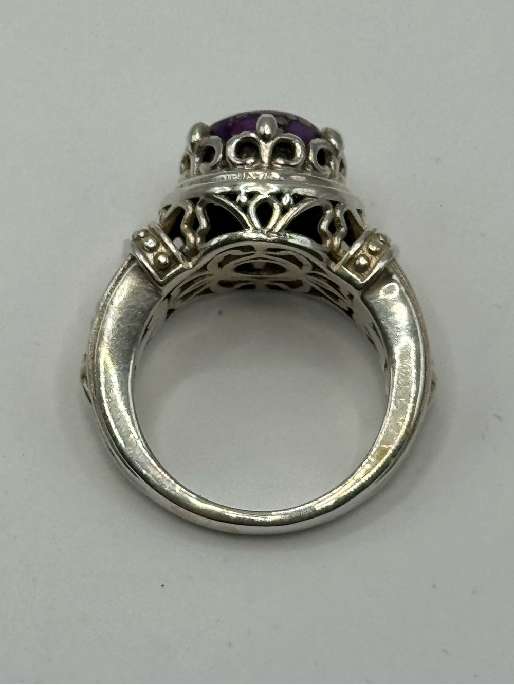 Vintage Sterling Silver Crown Mount Purple Stone Ring - Picture 7 of 13